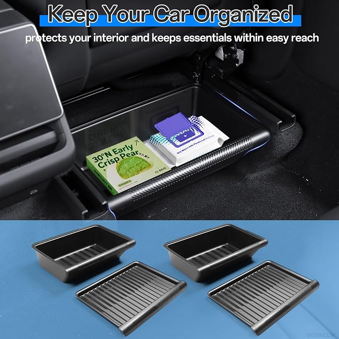 7PCS Center Console Organizer Tray for Tesla Model Y Juniper 2025 2026 Premium Performance Accessories Center Console Tray with Rear Seat Side Under Seat Box Center Console Set