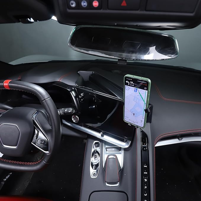 TOYCIDFG Dashboard Storage Tray Behind Navigation Screen with Phone Holder for Corvette C8 Stingray 2020-2026, Center Console Car Organizer Tray Interior Accessories (Type D)