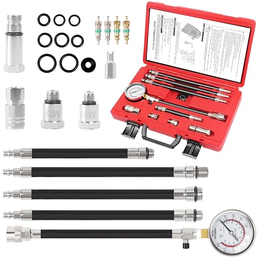 Petrol Compression Test Kit, Engine Compression Tester,2-3/4 | 2-3/4 in Bourdon Tube Gauge, 10 Pieces
