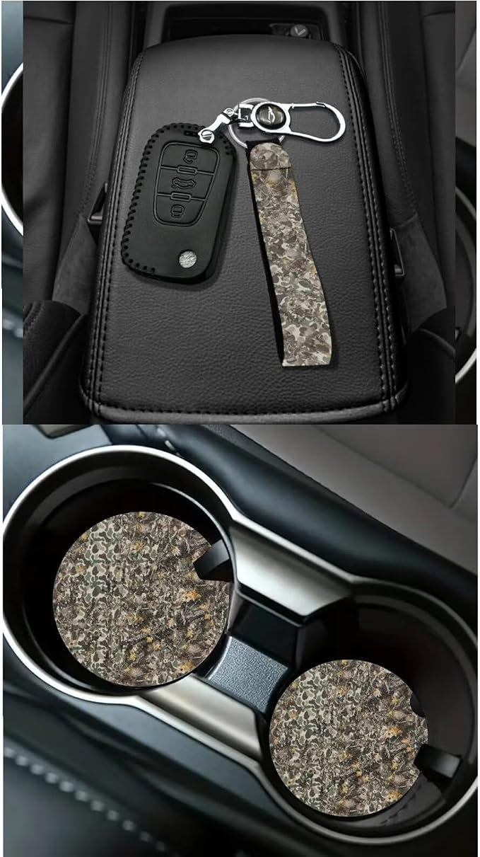Dreaweet Car Seat Covers Full Set 15 Pcs Camo Deer Hunting Seat Covers with Steering Wheel Cover Seat Belt Pads Trash Bag Air Vent Pouch Rear View Mirror Cover Coasters Keychain