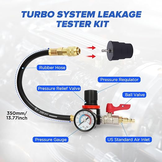 Turbo System Leakage Tester Kit,10 Pcs Boost Leak Tester with 4 Pairs of Stepped Adapters 1-3/8" to 3-1/2",Turbo Pressure Leakage Tester for Cooling Emissions Exhaust Pipes