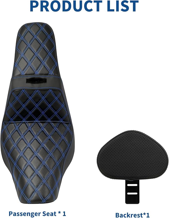 One-Piece Driver Passenger Seat Motorcycle 2-Up Seat With Driver Backrest Cushion Pad Fit for Harley Softail Sport Glide FLSB Low Rider FXLR FXLRS FXLRST 2018-later (Blue Stitching)