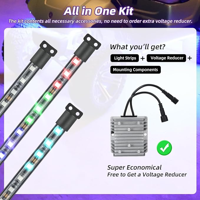 Roykaw Golf Cart Underglow LED Strip Lights Accent Neon Lighting Kit w/Canopy, Wheel Well & Interior Lights for EZGO Yamaha Club Car, Million Colors/Waterproof IP68/Sync to Music, Fits 12V-80V, 14PCS