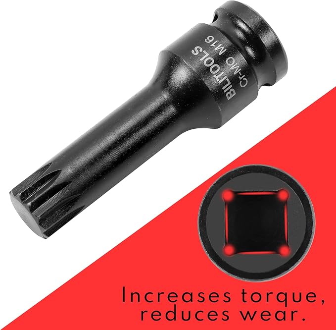 BILITOOLS 3/4 inch Drive Extension Set & 8-Piece Impact XZN Triple Square Spline Bit Socket Set 1/2 inch Drive, M5-M18, Cr-Mo Steel
