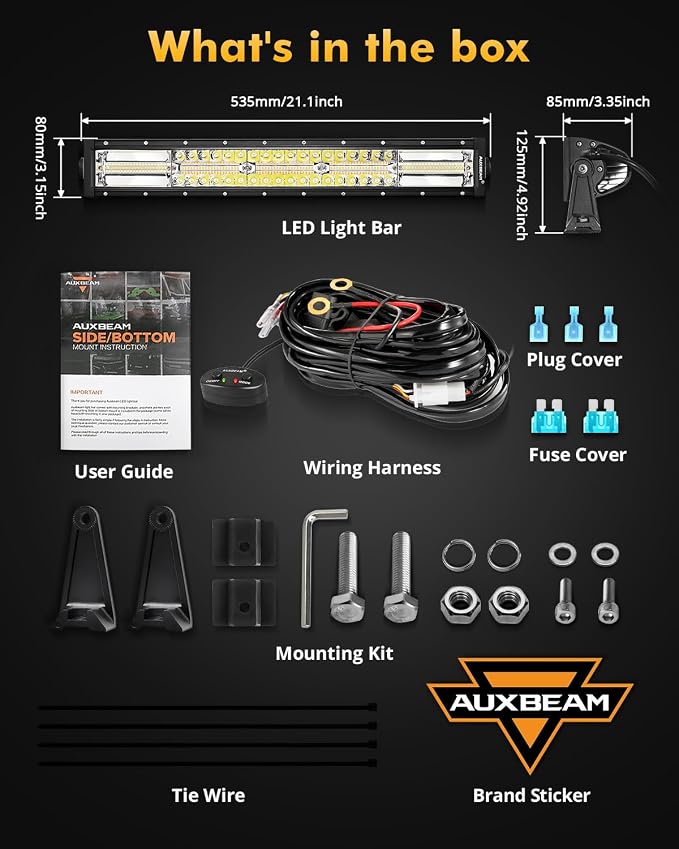 Auxbeam 6 Modes Amber White Series 22-Inch LED Light Bar for ATV UTV Jeep | Dual color LED bar, Off-road strobe light, Spot flood combo, Flashing warning signal, multi-function, offroad lighting