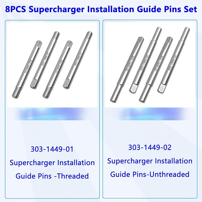 ZKTOOL 8PCS Supercharger Installation Guide Pins Set for Jaguar Land Rover | Fits 3.0L V6 & 5.0L V8 Engines, Replaces 303-1449-01 (Threaded) & 303-1449-02 (Non-Threaded)