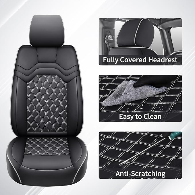 Huidasource Seat Covers for Jeep Wrangler JL 2018-2026, Cupholder Compatible, Waterproof Leather Seat Cover Full Set for Jeep Wrangler JL 4-Door, Custom Fit Seat Cushion Covers (Full Set/Black&White)