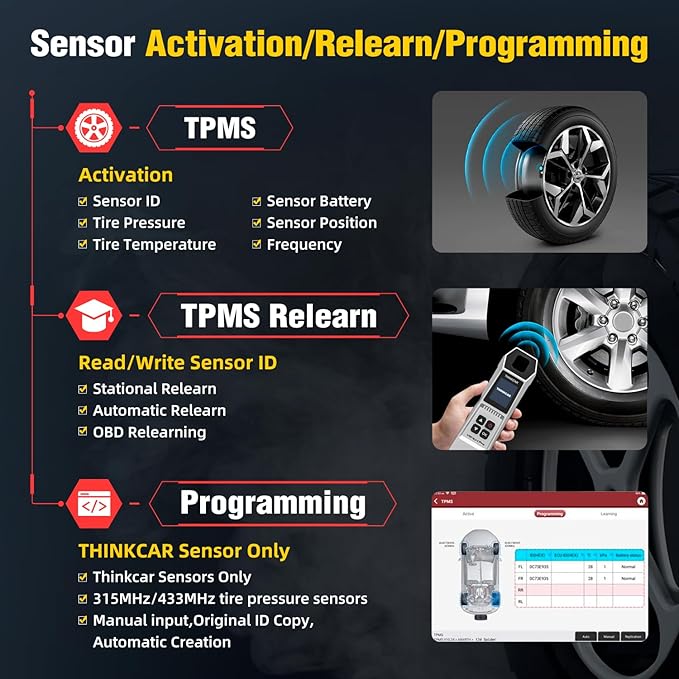 VENU-i Pro TPMS Programming Tool Tire Pressure Detector Diagnose/Activate/Relearn/Program Sensors, Work with Thinkdiag/THINKCAR Tablet Scanners/Kingbolen K7 K8 Pro K10 Pro OBD2 Scanner TPMS Relearn