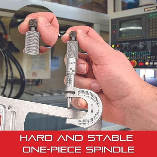 Starrett Outside Micrometer with One-Piece Spindle, Satin Chrome Finish and Advanced Sleeve Design - Quick and Easy Adjustment, 25-50mm Range, .001mm Graduation - V436.1MXRL-50