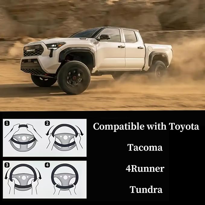 Yangday Leather Steering Wheel Cover for Toyota Tacoma 4Runner Tundra, 15.5-16 inches Car Steering Wheel Cover with Anti-Slip Massage Particle (Black)