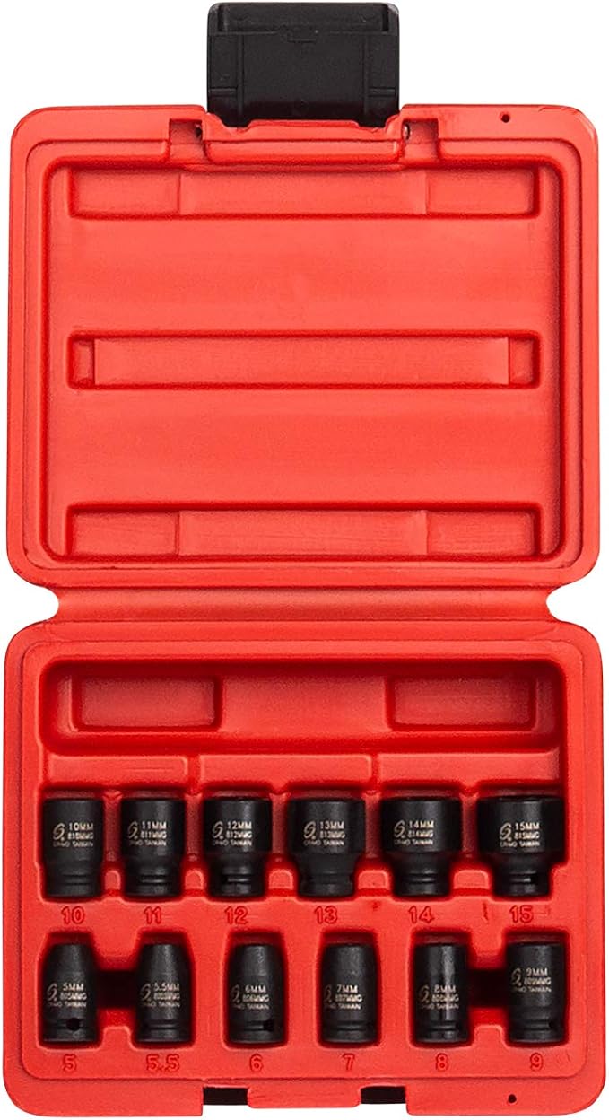 Sunex 1822, 1/4 Inch Drive Magnetic Impact Socket Set, 12-Piece, Metric, 5mm-15mm and Astro Pneumatic Tool 7412 12-Piece 1/4" Drive Flex Socket Set - 6 Point - Metric