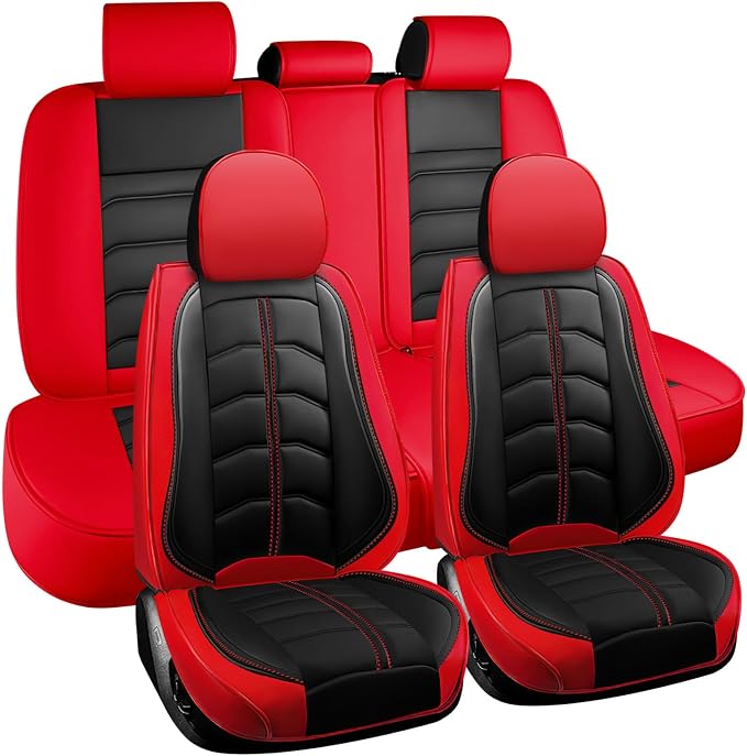 Car Seat Cover for Toyota Highlander 2001-2026, Durable Wear Resistant Waterproof Seat Cover, Breathable No Odor Premium Leather Vehicle Interior Accessories.(Standard 5 Seats,Black Red)