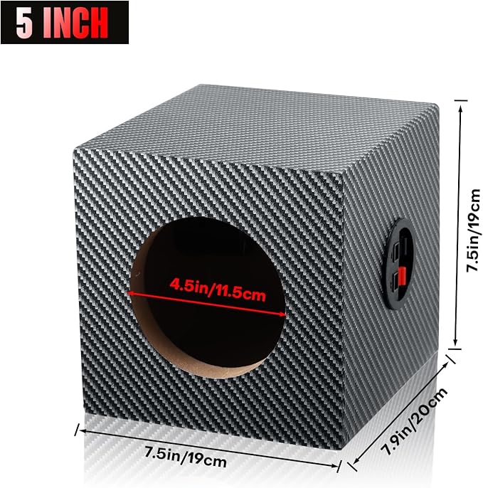 5" Wooden Speaker Enclosure, American Sound Connection Car Audio Empty Enclosure for Speakers to Enhance Sound & Bass, Ported Subwoofer Box w/Sound-Absorbing Cotton & Speaker Spikes Pad Mat