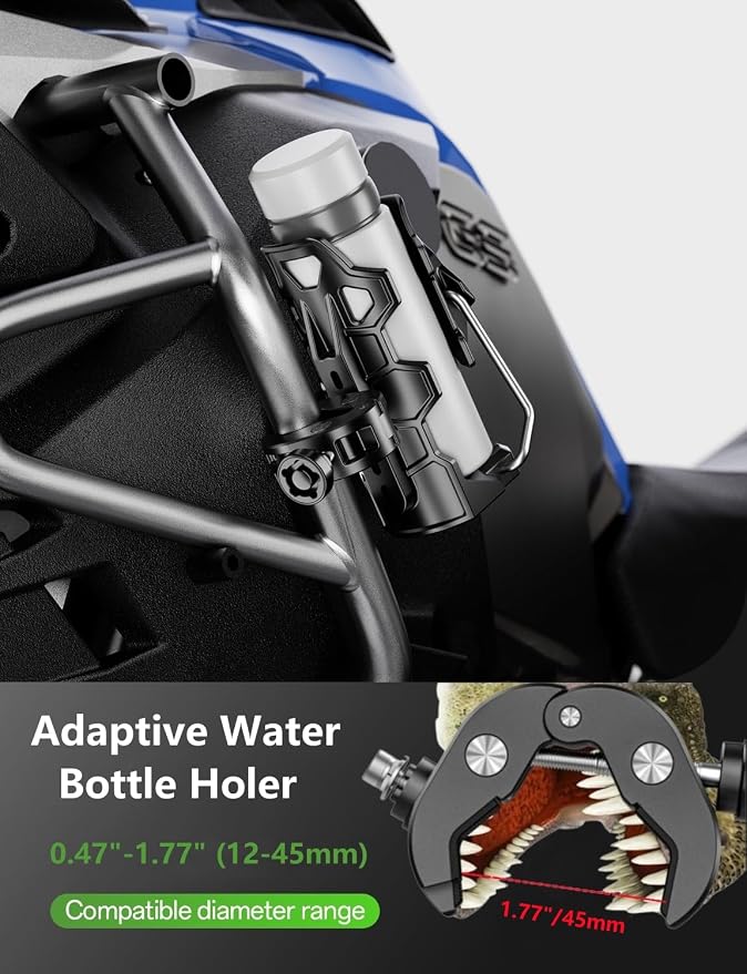 Kewig Anti-Theft Motorcycle Cup Holder, Adaptive Adjustbale Size Bike Water Bottle Holder for 1.95-3.14" Diameter Bottles – Universal Drink Holder for Stroller, Moto, Bicycle, Scooter, Wheelchair