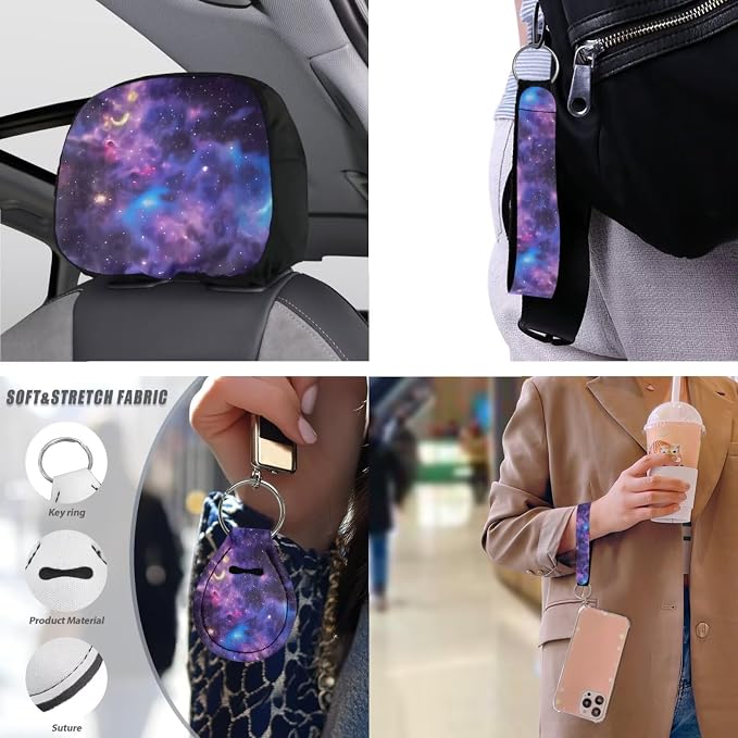Nebula 13 Pcs Car Seat Covers, Galaxy Starry Night Universal Driver Seat Cover Protector Armrest Pad, Starry Sky Steering Wheel Armrest Cover Seatbelt Cup Mats