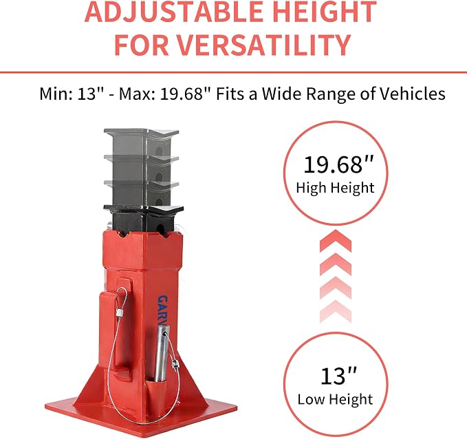 Garvee Heavy-Duty 22 Ton Jack Stands, 2 Pack Pin Type Supports with Quick-Lock for Trucks, RVs & Trailers, 13-19.68 Inch Adjustable Height, Professional Automotive Garage Equipment, Red