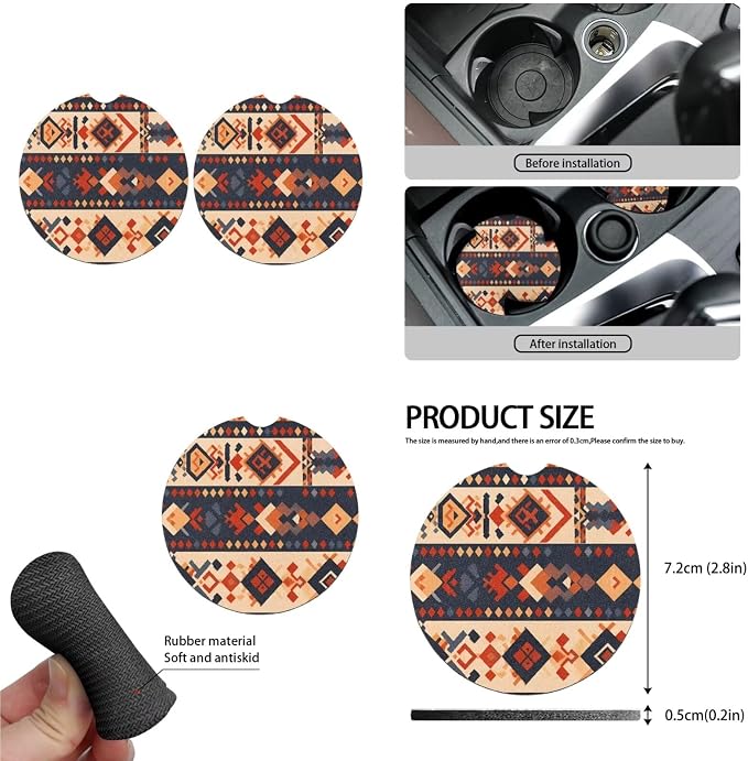 13 Pack Tribal Rhombus Auto Seat Protector Full Set, Ethnic Stripe Steering Wheel Cover Headrest Cover, Aztec Indian Car Cup Mats Interior Accessories Decor
