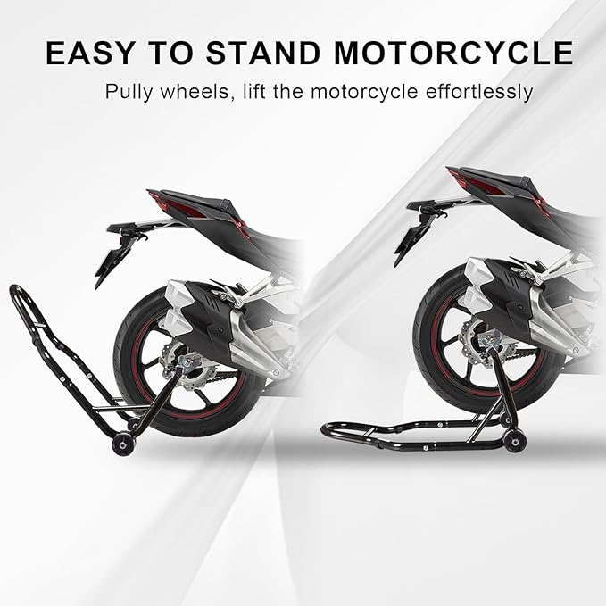 Big RED Motorcycle Stand 500LB, Adjustable Sport Bike Front and Rear Wheel Lift Stands, Fit for Yamaha, Kawasaki, Honda, Suzuki, Black, U+L