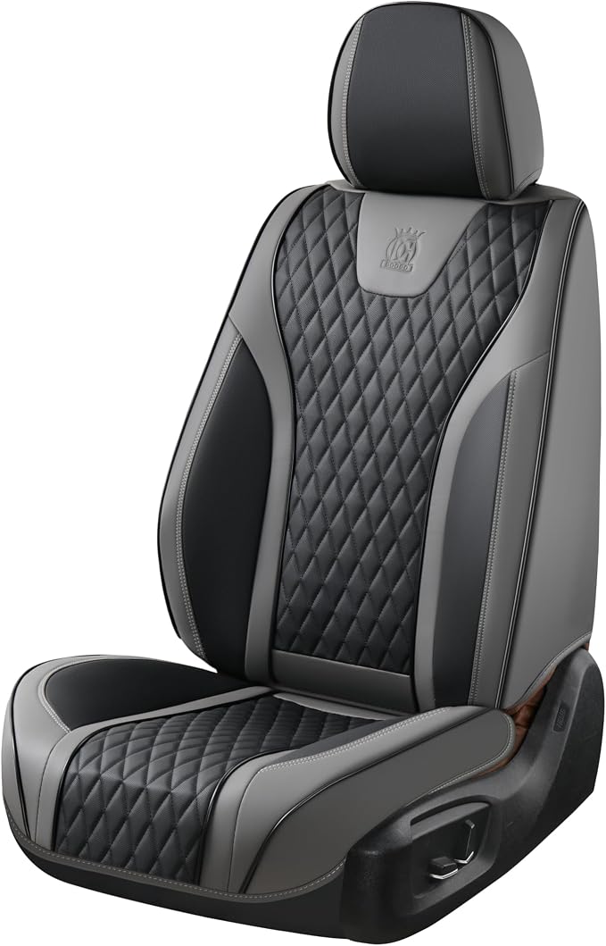 Doogo Leather Seat Covers, Automotive Seat Covers 2PCS,Waterproof Front Seat Cover for Cars, Luxury Leatherette Car Seat Cushion, Gray Seat Covers for Sedan SUV Pick-up Truck (Gray&Black,Front Pair)