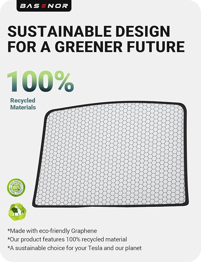 BASENOR 2024-2020 Tesla Model Y Sunshade Roof, [Nano Ice-Crystal Coatings] Heat Insulation Glass Roof Shade, Top Window Retractable Sun Protection, Sunroof Blocking Cover Black