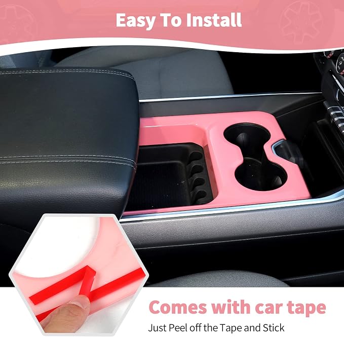 RT-TCZ for Dodge RAM Pink Center Console Cup Holder Panel Trim Cover for Dodge RAM 2018 2019 2020 2021 2022 2023 Pink Interior Accessories