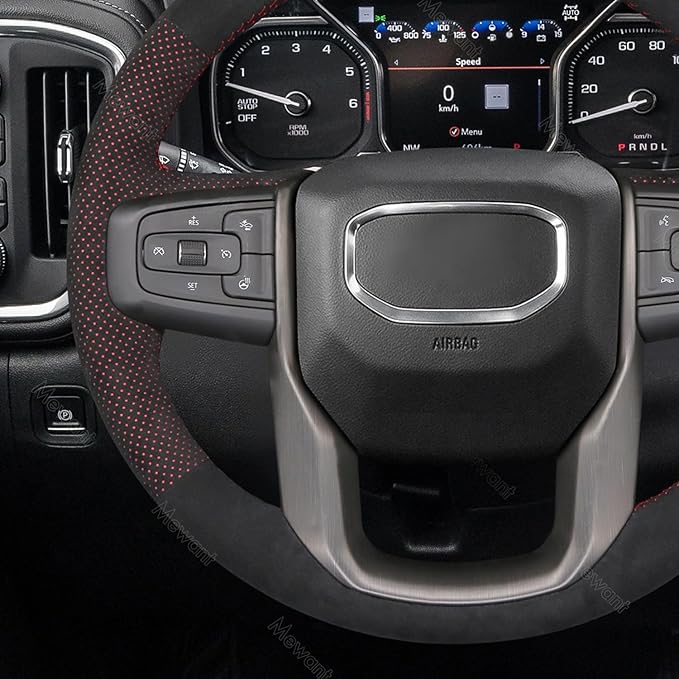 MEWANT Hand Stitch Car Steering Wheel Protector Wrap Cover for GMC Sierra 1500 2019-2023 / Sierra 1500 Limited 2022 / Sierra 2500 2020-2024 / Sierra 3500 2020-2024 / Yukon (XL) 2021-2023 Accessories