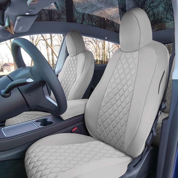 FH Group Custom Fit Car Seat Covers Specifically Made for 2020-2025 Tesla Model Y Ultraflex Neoprene Water Resistant Automotive Seat Covers - Full Set Solid Gray