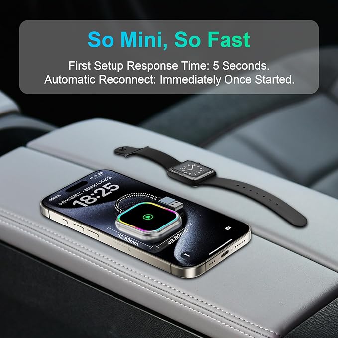 Wireless Carplay Adapter for iPhone, 2025 Upgraded for Apple Carplay Dongle USB and Type C Port, Plug & Play, Auto Connect,Convert Wired to Wireless,Grey
