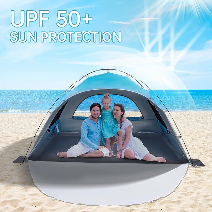 Night Cat Beach Tent Portable Camping Sun Shade Shelter for 2-4 Persons with UV Protection 3 Breathable Mesh Windows Extended Tent Floor Easy Set Up Outdoor