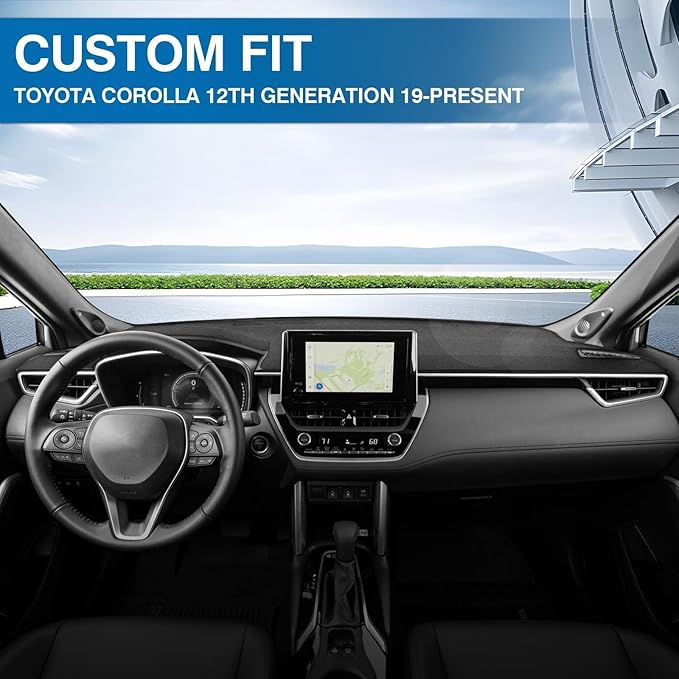 KUST Black Dash Cover for Toyota Corolla 2019-2024 2025 2026 (L LE SE XLE XSE), Hatchback(SE XSE) Left Hand Driving Dashboard Cover Non-Slip Polyester Interior Accessories for Corolla Sedan