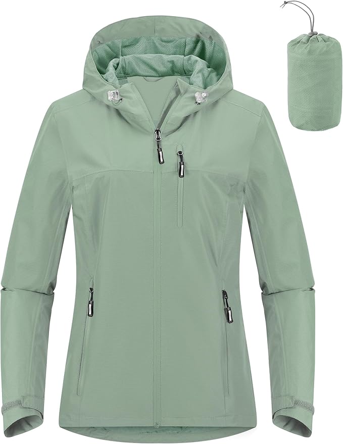 Outdoor Ventures Packable Rain Jacket Women Lightweight Waterproof Raincoat with Hood Cycling Bike Jacket