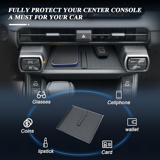 BIBIBO for New 2026 Toyota RAV4 Center Console Organizer 2026 RAV4 Wireless Charging Mat Under Navi Silicone Insert Tray 2026 Toyota RAV4 Accessories