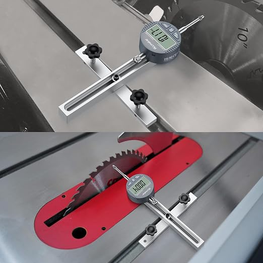 Table Saw Alignment Tool with Digital Dial Indicator,0.0005" Precision Calibration Gauge for Blade,Fence & Arbor Runout,Fast Setup Straight-Through Design,Fits Standard 3/4" (19mm) Miter Slots