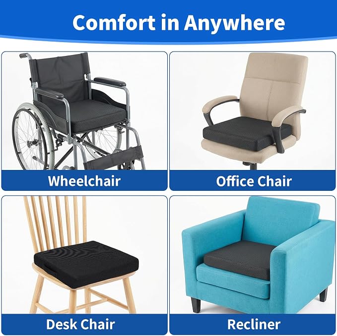YOUFI Wheelchair Seat Cushion with Waterproof Layer Breathable Cover, High Rebound Memory Foam, Non-Slip Bottom and Handle, Chair Cushion for Sciatica and Pressure Relief