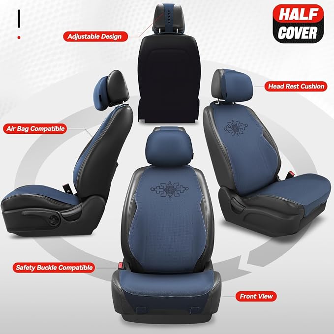 Auto Dynasty Car Seat Covers Full Set, Anti-Slip Automotive Interior Covers, Breathable and Comfort Car Seat Protectors, Airbag Compatible, Universal Fit Most Vehicles, Blue (Protex Plus Series)