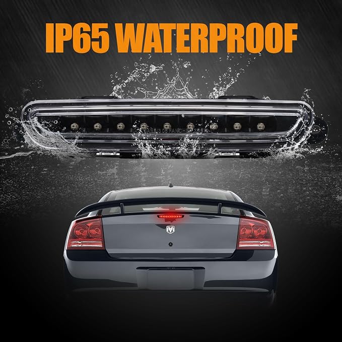 Third 3rd Brake Light LED for 2006-2010 Dodge Charger, High Mount Rear Brake Lights Assembly for 06-10 Charger, Waterproof Center Cab Lamp Stop Light (Black)
