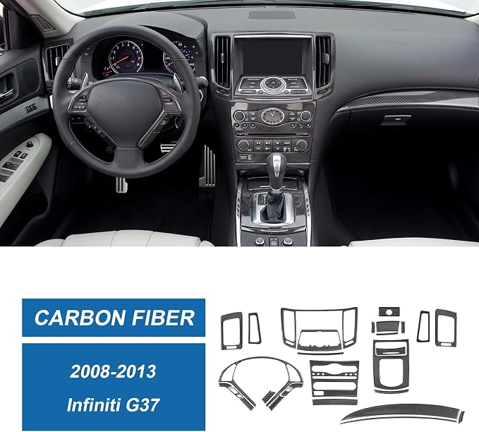 28PCS Real Carbon Fiber Interior Trim Kit Compatible with 2008-2013 Infiniti G37, Interior Decor Sticker Accessories