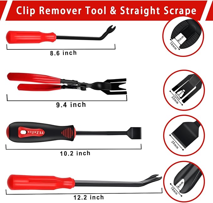 YEZriler 17 Pcs Mechanic Hook Pick Tool Set and Auto Trim Removal Tool Kit with Auto Clip Plier Rivets Puller Telescoping Magnetic Pickup Gasket Scraper for Remove Automotive Hand Pick Up Tools