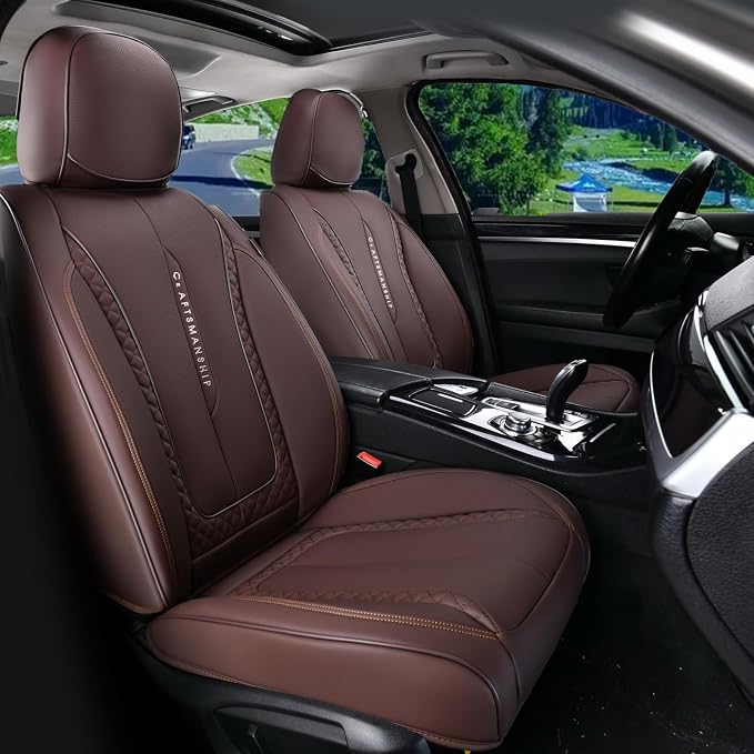 Coverado Car Seat Cover Front Seats, Brown Seat Covers Front Seats, Nappa Leather Waterproof, Car Seat Cushion, Car Seat Protector Universal Fit Most Cars