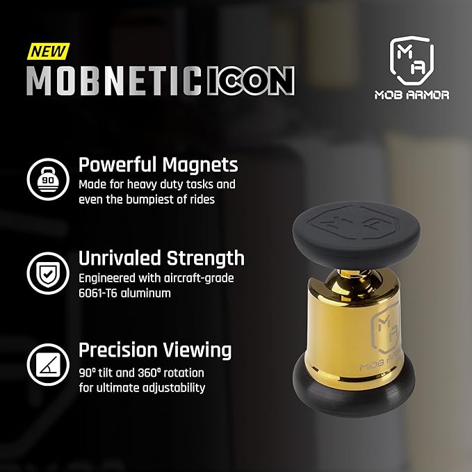 Mob Armor MobNetic Icon Car Phone Mount, Magnetic Phone Holder for Car w/ 90lb Pull Force, 90º Tilt & 360º Rotation, Aluminum Build, Compatibility for iPhone & Android (Gold)