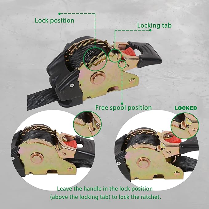 MOTO4U 2" x 8.8' Bolt-On Retractable Ratcheting Tie-Down Strap AutoRetract Marine Strap Transom Tie Downs w/S Hook for Motorcycle Boats Trailers（one Pair）