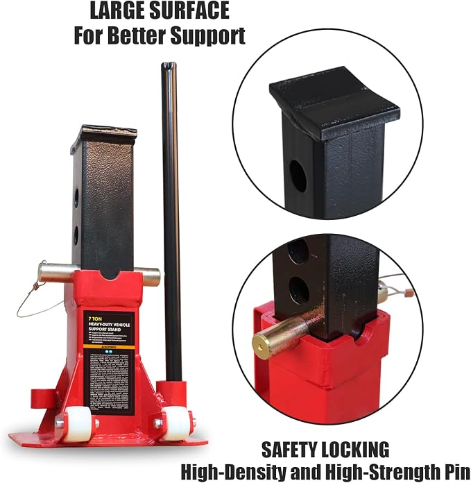 Big RED Torin 7 Ton Heavy Duty Jack Stands: Pin Style Jack Stand with 2 Casters and Handle, Easily Portable Car Stand for SUV, Trucks and Pick Ups - Red
