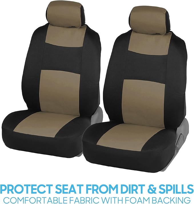 BDK PolyPro Seat Covers Full Set in Beige on Black – Front and Rear Split Bench Seat Covers for Cars, Easy to Install , Car Accessories for Auto Trucks Van SUV
