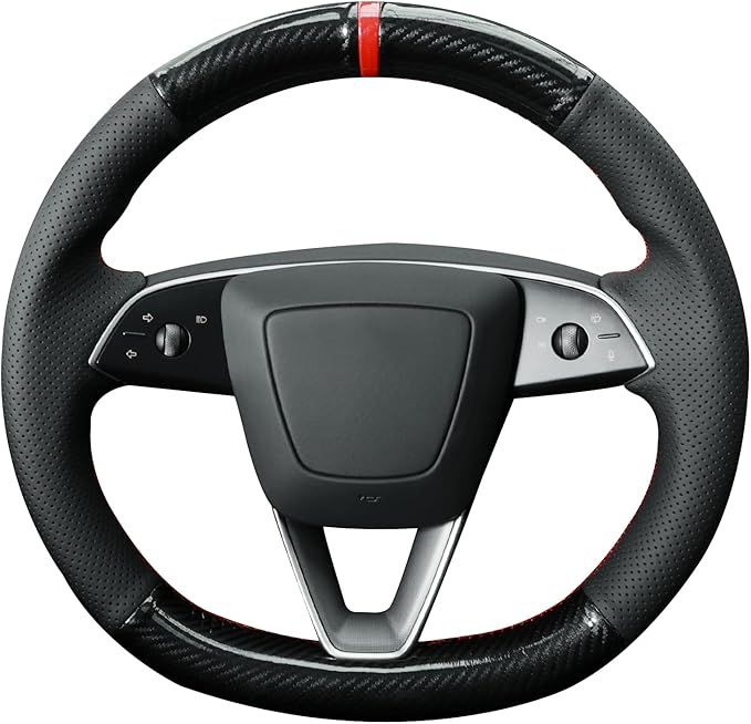 MEWANT Shiny PU Carbon Fiber Faux Leather Steering Wheel Wrap for Tesla Model3 Highland 2025 Tesla Model Y Juniper 2025