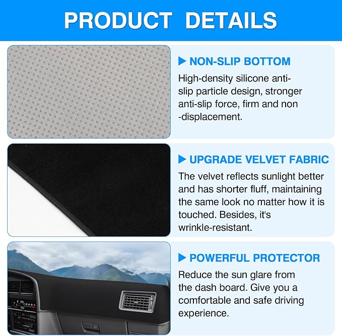 Autorder Dashboard Cover Mat for 1990-1995 Toyota 4Runner Pickup Truck Accessories Dash Cover Upgrade Velvet Dash Mat Sunshade Glare UV Rays Protector