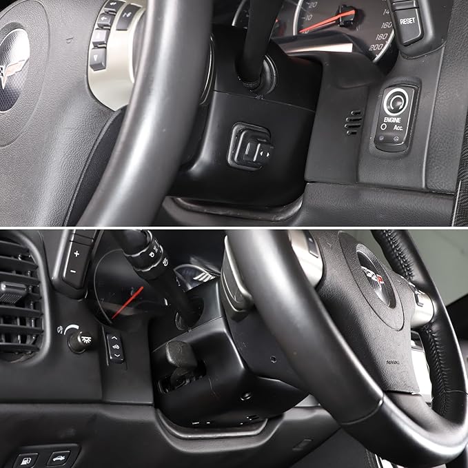 Steering Column Cover Trim Kit Compatible with Chevy Corvette C6 2005-2013, Carbon Fiber Pattern Steering Wheel Base Trim Cover Accessories (Matte Black)