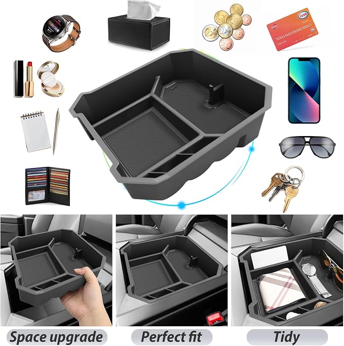 SKTU 2024 2025 2026 Tesla Cybertruck Center Console Organizer 2024 2025 2026 Cybertruck Console Tray 2025 Cybertruck Cyberbeast/AWD Armrest Organizer Cybertruck Accessories with Coin Holder
