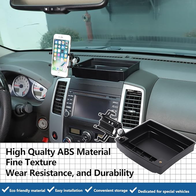 Car Dashboard Storage Tray Compatible with Nissan Frontier 2009-2017 ABS Dashboard Non-Slip Storage Organizer Tray with Phone Holder Mount Interior Accessories (Style D)