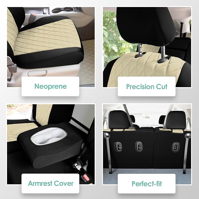 FH Group Custom Fit Car Seat Covers Specifically Made for 2016–2022 Honda Pilot, 3 Row Full Set Beige Ultraflex Neoprene, Waterproof Car Seat Cover, Honda Accessories