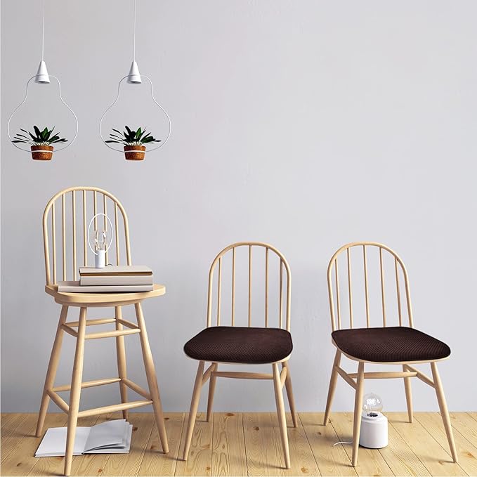 Brown Kitchen Dining Chairs Cushions Set of 4 Non Slip Foam Patio Seat Cushions Washable Soft Thick Pads Large Wooden Metal Tapered Chair Cushions,17" x 15"